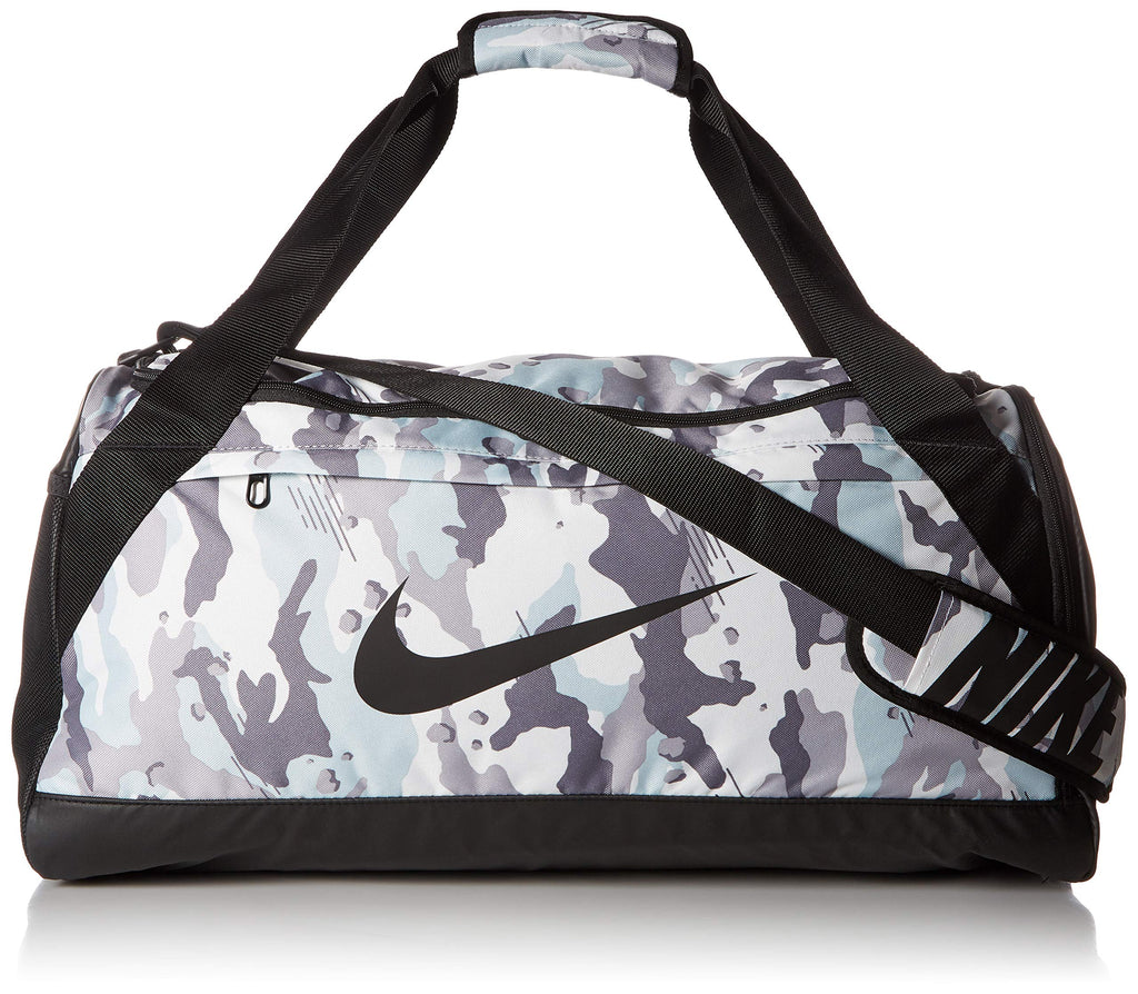 NIKE Brasilia Medium Duffle - All Over Print, White/Black/Black, Misc