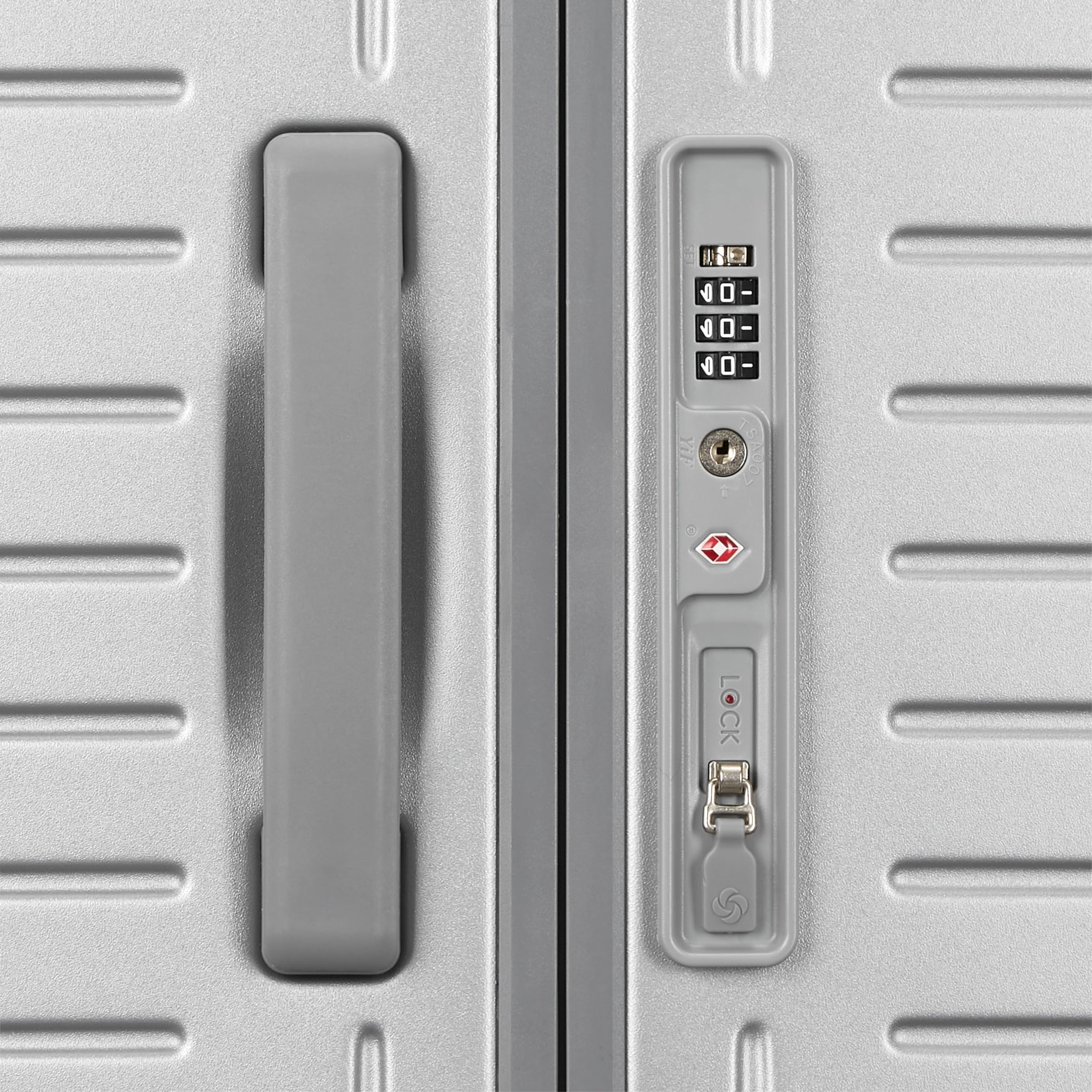 Framelock Max 21” Carry-On Hardshell Zipperless Luggage - Highly Secure Integrated Eazylock™ Mechanism - RightHeight™ Adjustable Handle System - 360° Spinner Wheels - Airline Approved - Glacial Silver