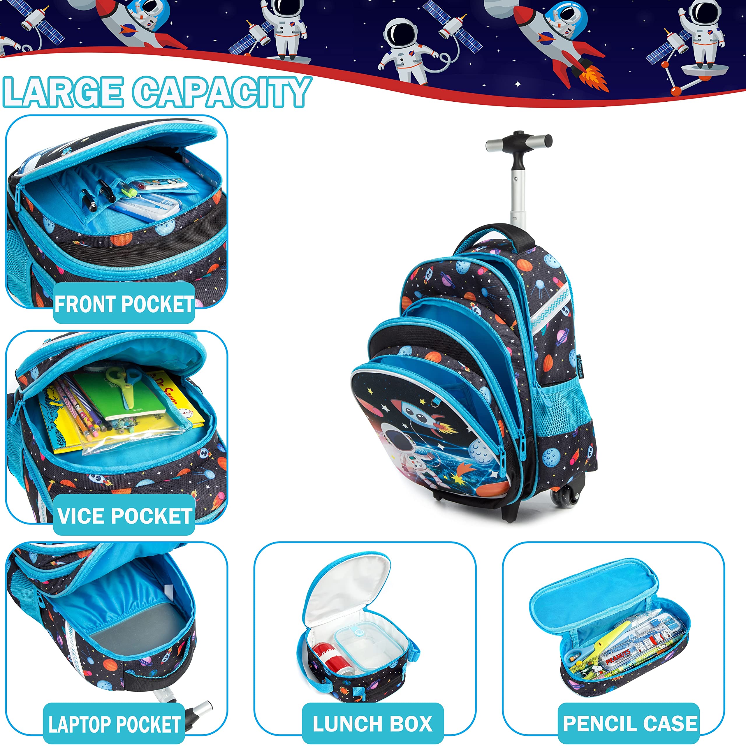 Meetbelify Girls Rolling Backpack with Wheels for School - Wheeled Trolley Backpack
