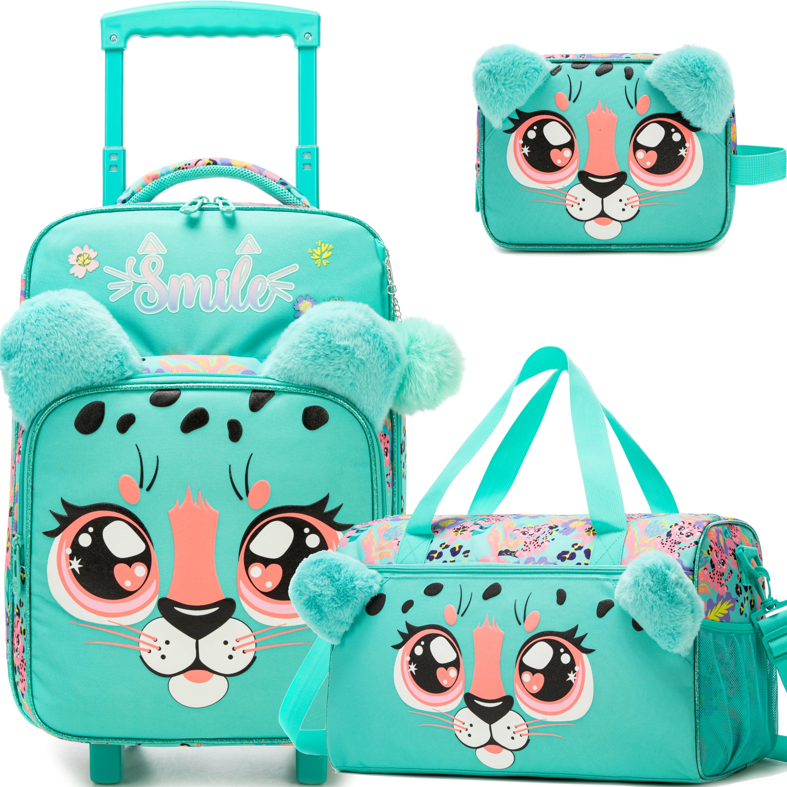 Homskiii Kids Luggage with Wheels Suitcases Travel Softside Suitcases 16" Carry on Suitcase with Duffle Bag Luggage Sets for Girls Airline Approved