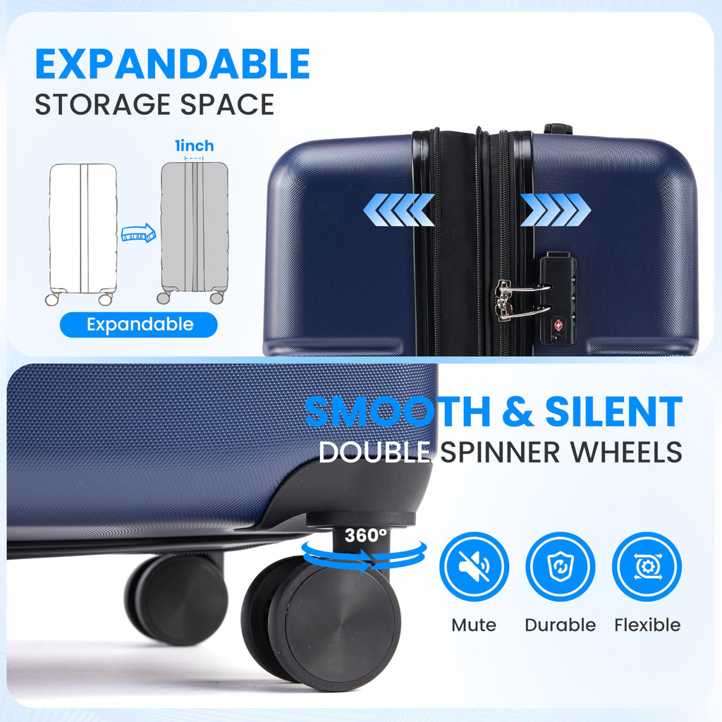 Simple Deluxe 28 Inch Expandable Hardside Carry On with Spinner Wheels & TSA Lock, ABS Hard Shell Lightweight Rolling Luggage Suitcase, Blue