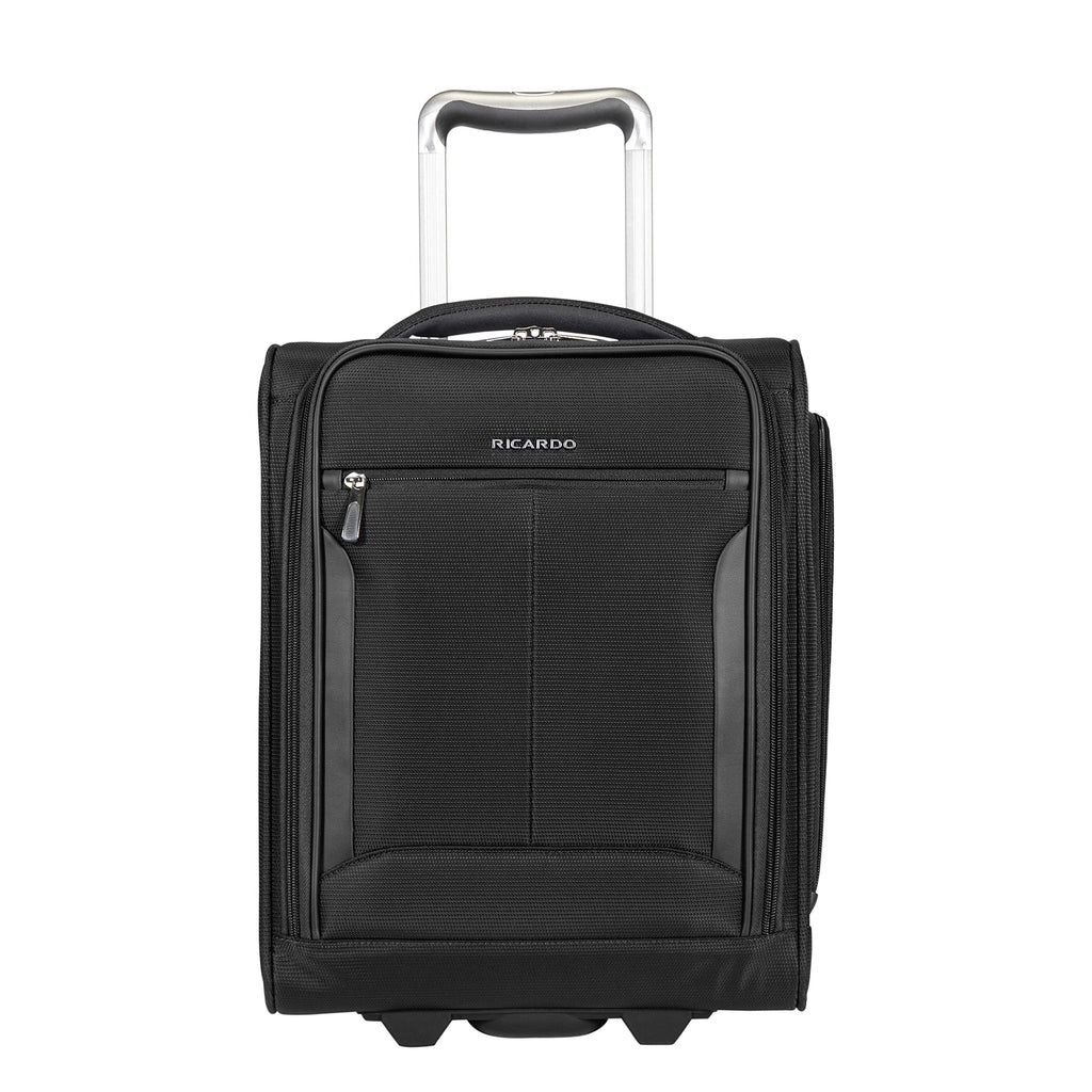Ricardo Beverly Hills Seahaven 2.0 Softside Under Seat Carry-On, Durable and Lightweight, 2-Wheel Smooth-Rolling Spinners, Trolley Sleeve and Easy Access Front Pocket, Midnight, Carry-On 16-Inches
