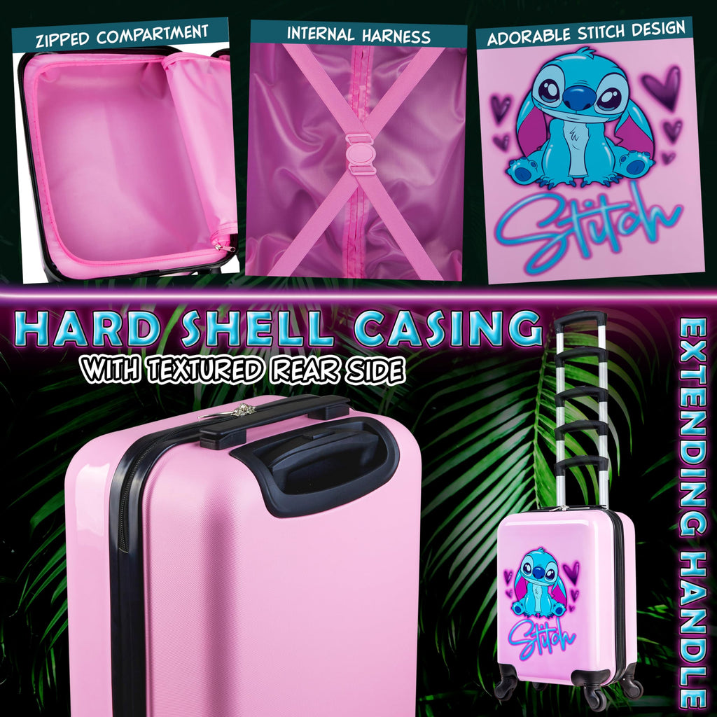 Disney Stitch Suitcase Set or Individual, Hard Shell Suitcase with Wheels 28L, 50L or 91L, 4 Wheels (Pink Stitch Small)