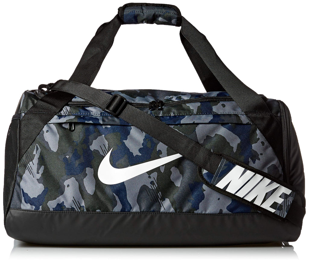 NIKE Brasilia Medium Duffle - All Over Print, Dark Grey/Black/White, Misc