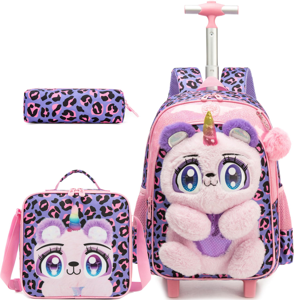 Meetbelify Rolling Backpack for Girls Backpack with Wheels for Elementary Student Kids School Bag with Lunch Box Pencil Case for Girls Ages 6-8 Years Old