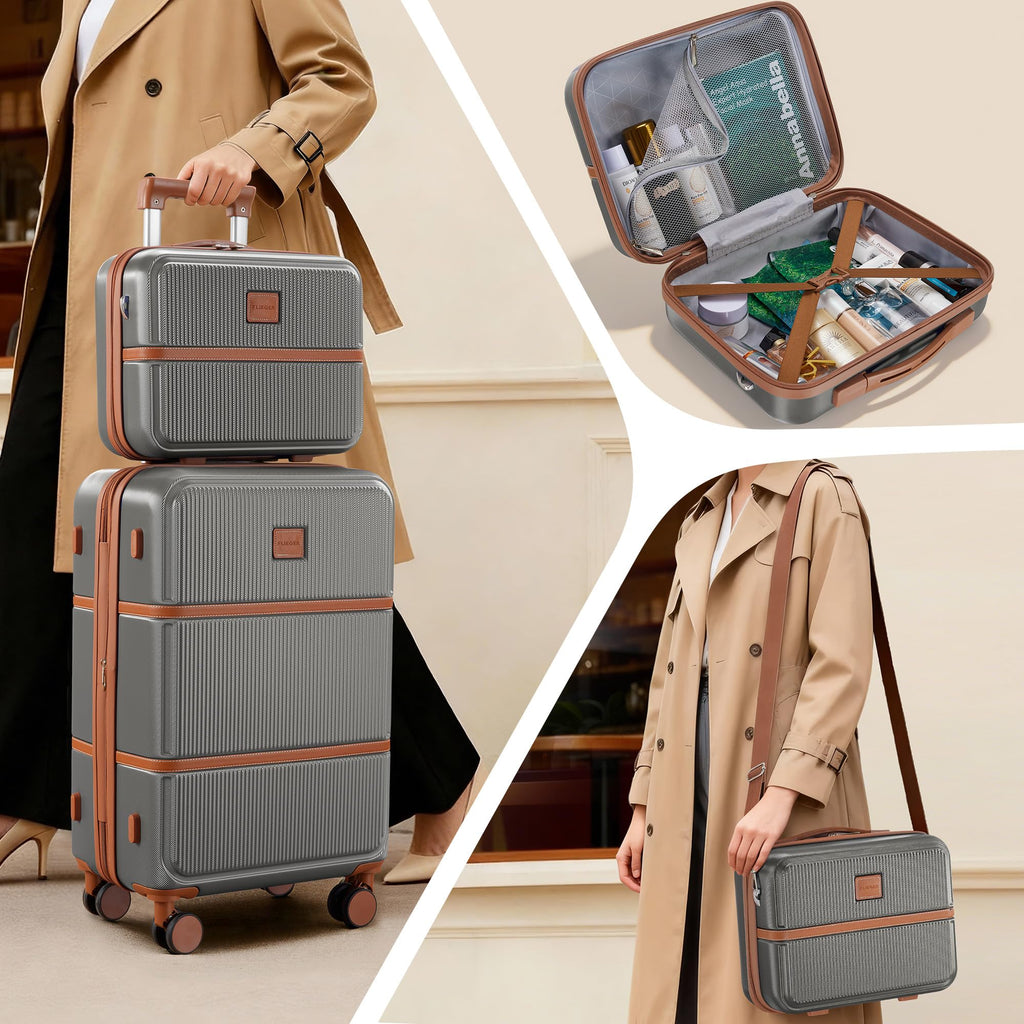 Suitour Expandable 4-Piece Luggage Set (14" 19" 23" 27") ABS Hardside Suitcase Sets with Spinner Wheels Checked Luggage Travel Suitcase
