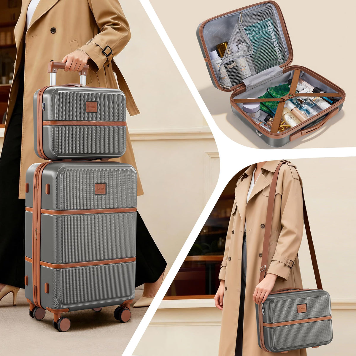 Suitour Expandable 4-Piece Luggage Set (14" 19" 23" 27") ABS Hardside Suitcase Sets with Spinner Wheels Checked Luggage Travel Suitcase