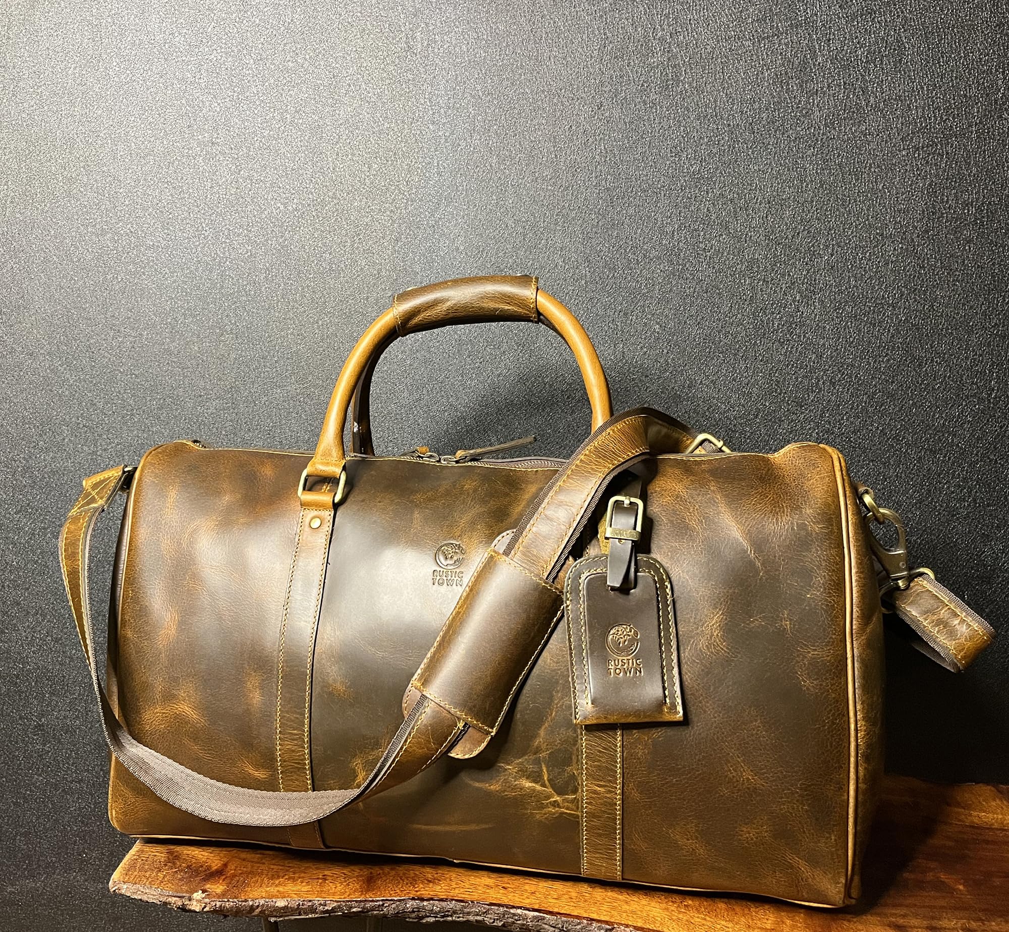 Leather Duffle Bag for Men - Full Grain Leather Travel Bag - TSA Approved Carry On Weekender Overnight Duffel Bag (20 inch)
