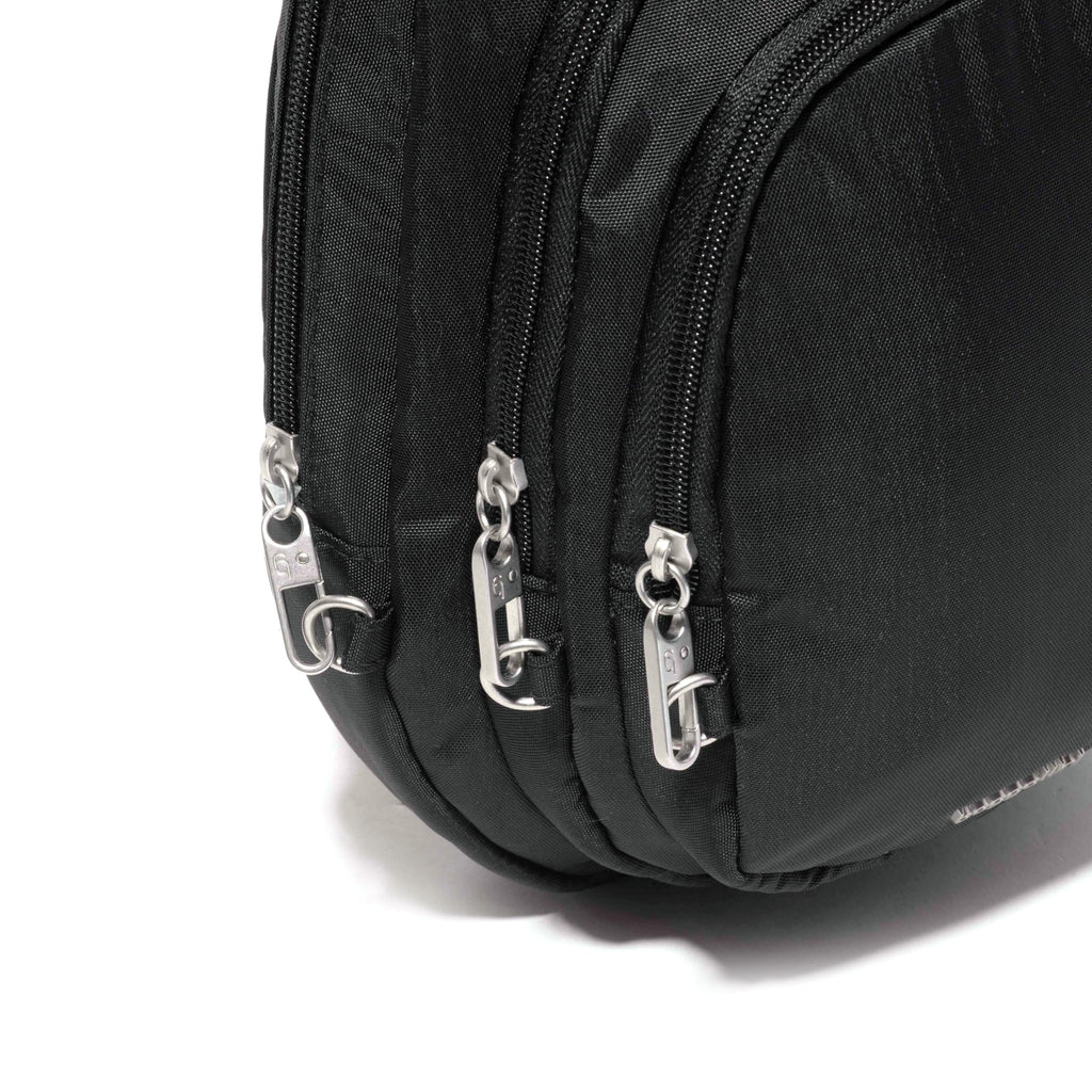 Baggallini Securtex® Anti-Theft Triple Zip Sling - Travel Backpack Sling Bag Crossbody - RFID Wallet Locking Zipper