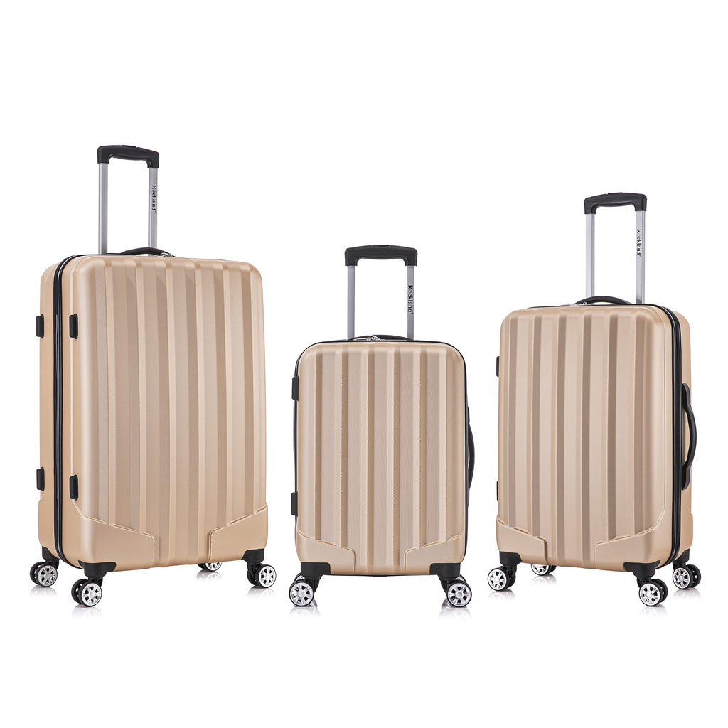 Rockland Santa Monica Hardside Spinner Wheel Luggage, Champagne, 19", 24", 28"