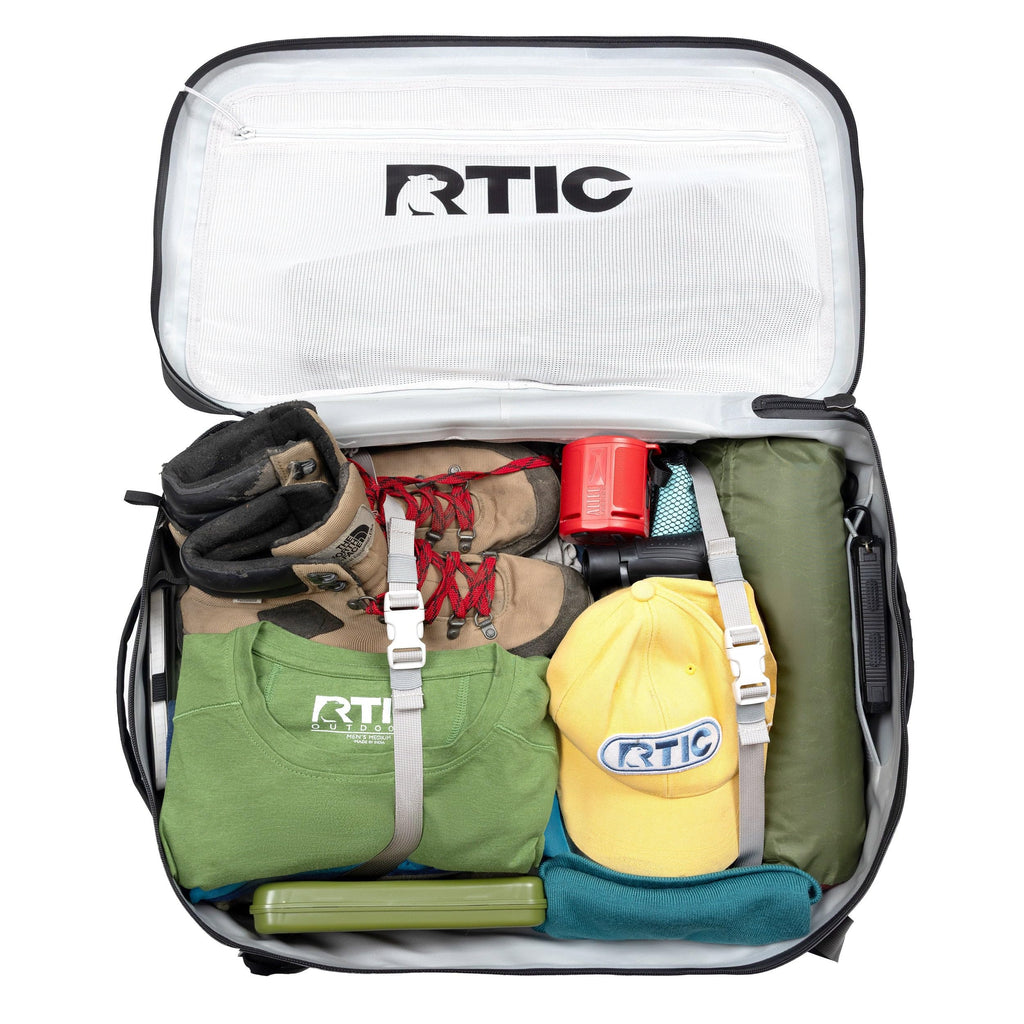 RTIC Ultra Dry Duffle Pack, Waterproof Outdoor Backpack Floating Bags for Hiking, Travel, Camping, Boating, Backpacking, 60L, Black & Graphite
