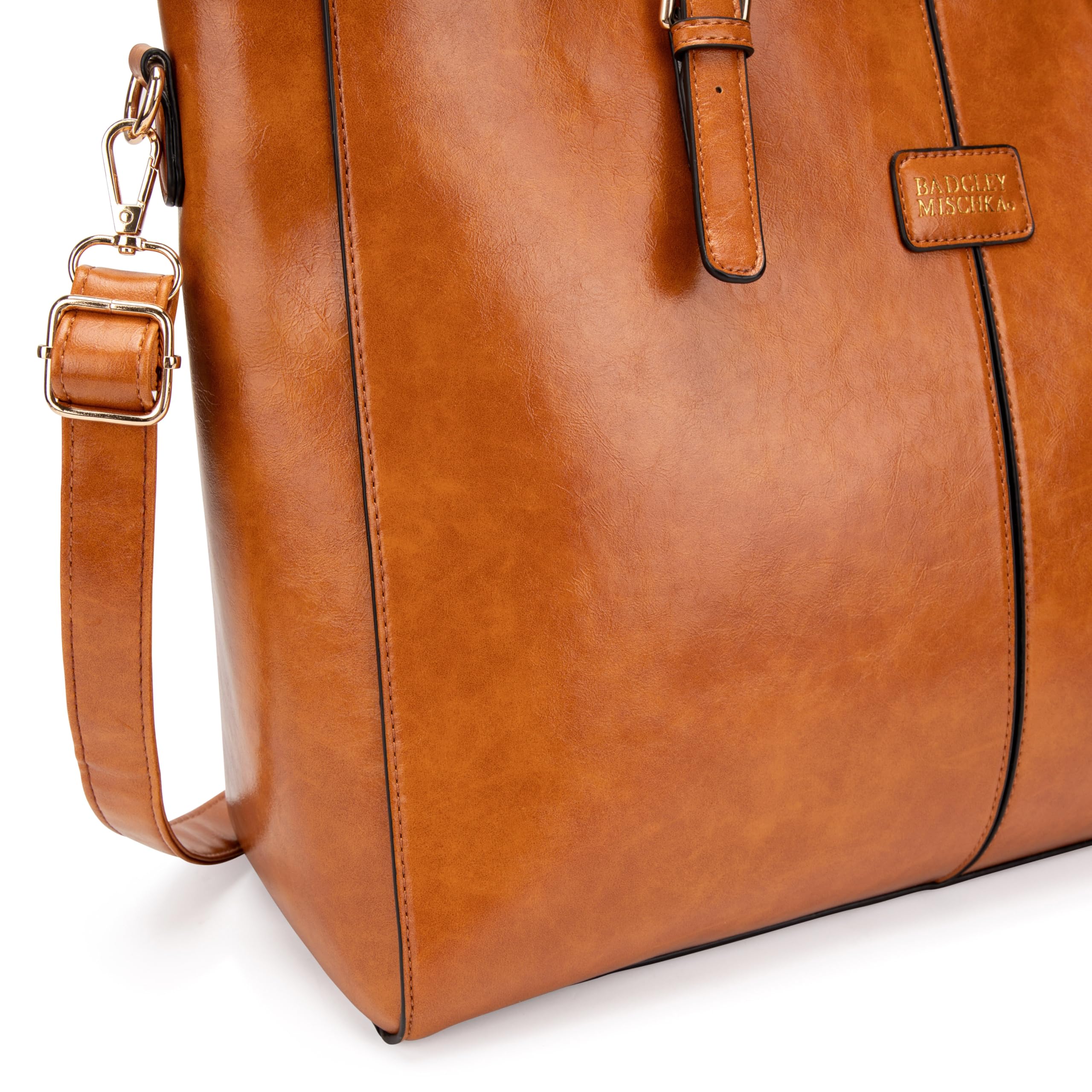 Badgley Mischka Julia Vegan Leather Weekender Duffel Bag for Travel (Brown)