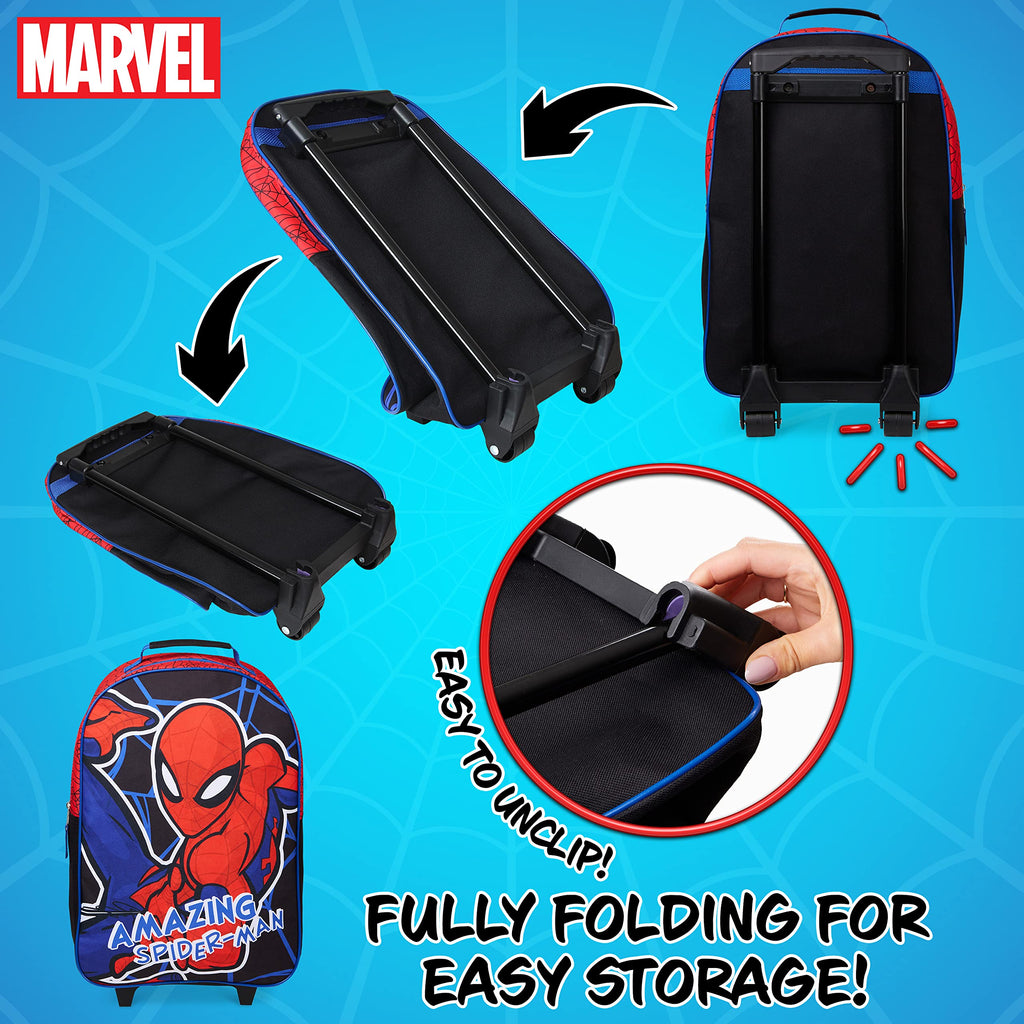 Marvel Avengers Spiderman Kids Suitcase Foldable Carry On Luggage with Wheels Lightweight Travel Trolley Bag for Vacations Trips Gifts for Boys (Multicolor Spiderman)