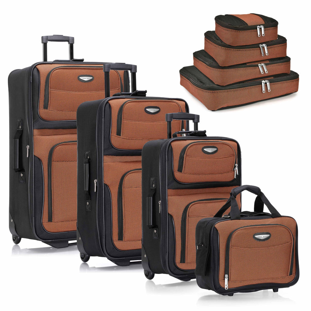 Travel Select Amsterdam Softside Expandable Luggage with Rolling Wheels, Orange, 8-Piece Set (15/21/25/29) with Packing Cubes