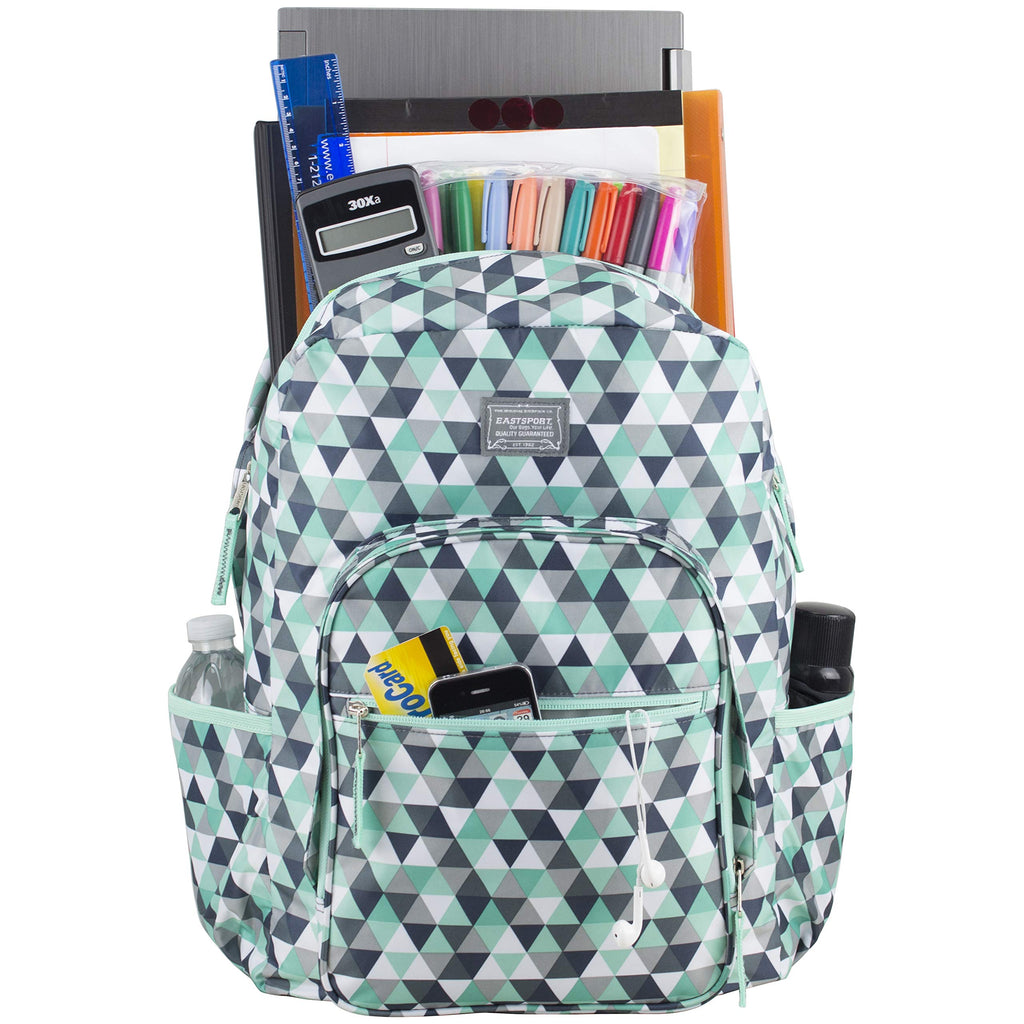 Eastsport Carry On Travel Weekender Backpack with Extra Large Main Compartment, Mint/Grey Triangles