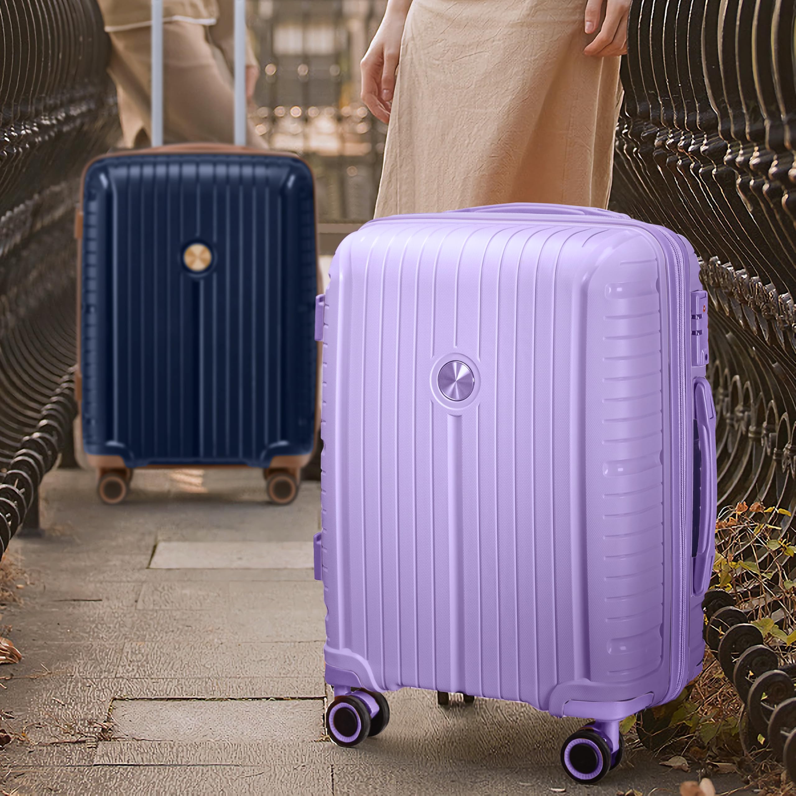 Joyway Luggage Sets 2 Piece PP Hardshell Carry on Suitcase and Checked Luggage, Travel Lightweight Suitcase Set with Double Spinner Wheels and TSA Lock (Navy Blue, 20+28 inch)