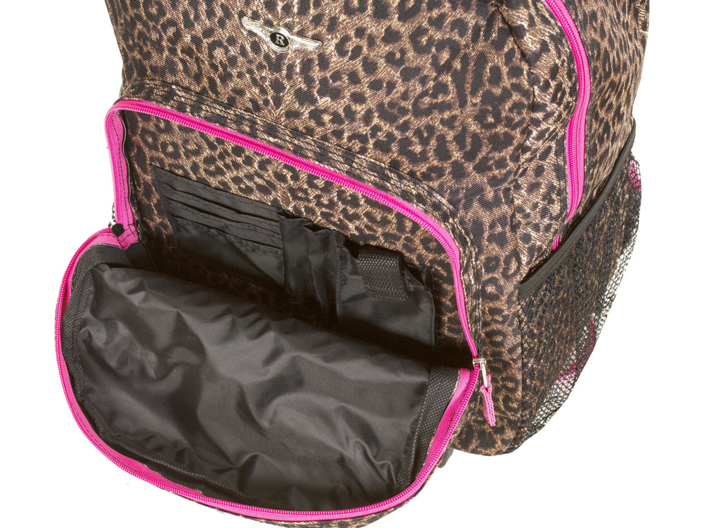 Rockland Luggage 17 Inch Rolling Backpack, Pink Leopard, One Size