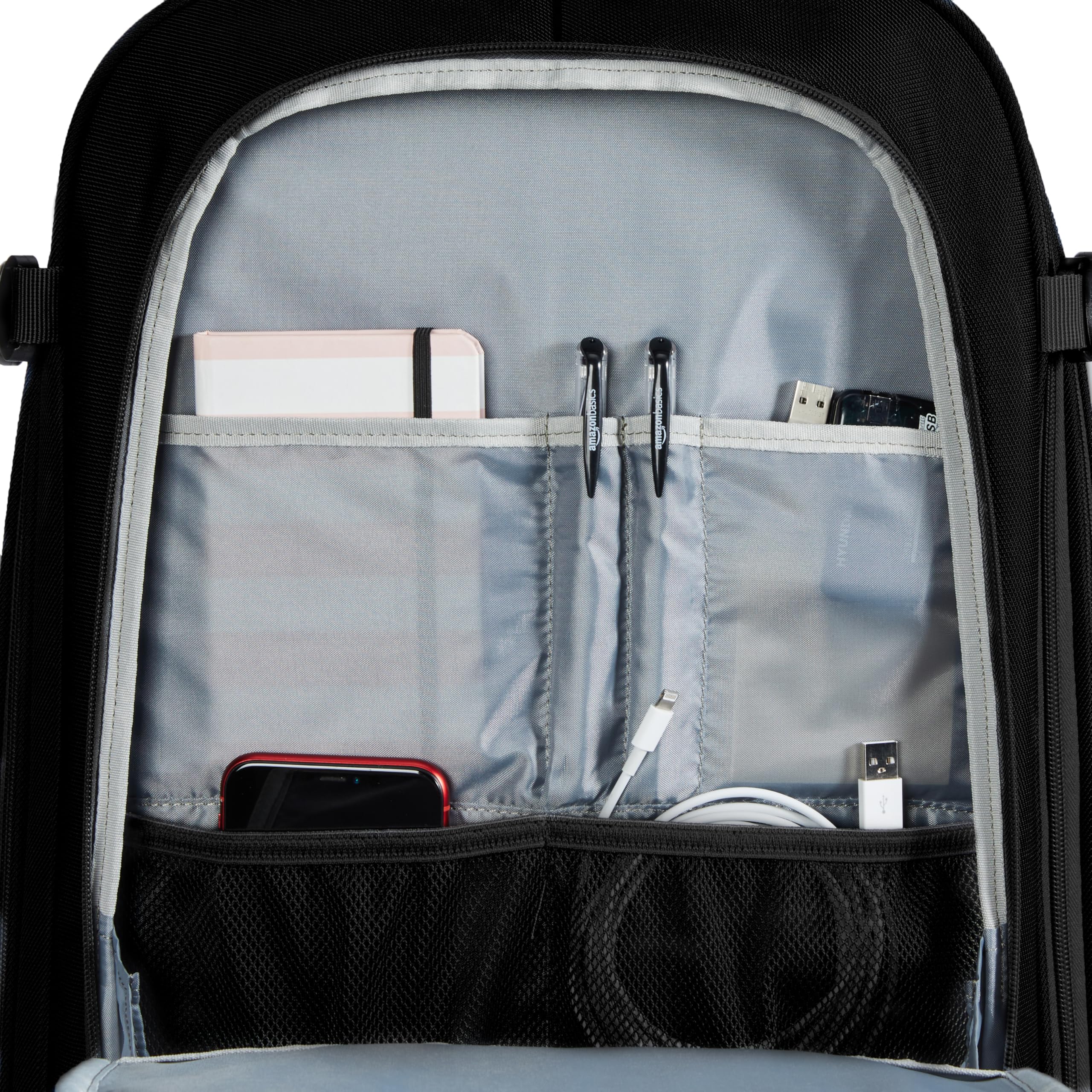 Amazon Basics Travel Backpack, Carry-On with Laptop Compartment, 40L Capacity, Expandable for 10% Extra Space, Convertible Backpack & Shoulder Bag, Multiple Pockets, 15.8"W x 21.5"H x 8.3"D, Black