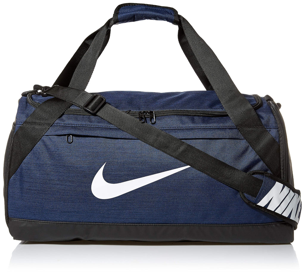 Nike Brasilia Training Duffel Bag, Versatile Bag with Padded Strap and Mesh Exterior Pocket, Medium, Midnight Navy/Black/White