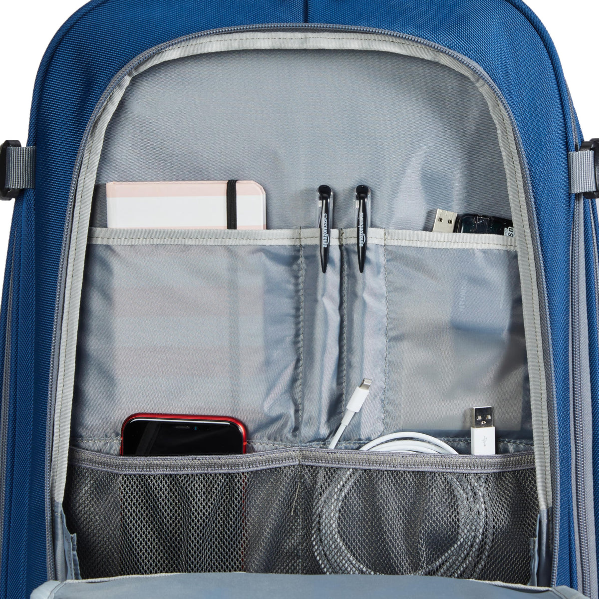 Amazon Basics Travel Backpack, Carry-On with Laptop Compartment, 40L Expandable Storage, Dual Use Backpack & Shoulder Bag with Multiple Compartments and Pockets, 15.8"W x 21.5"H x 8.3"D, Navy