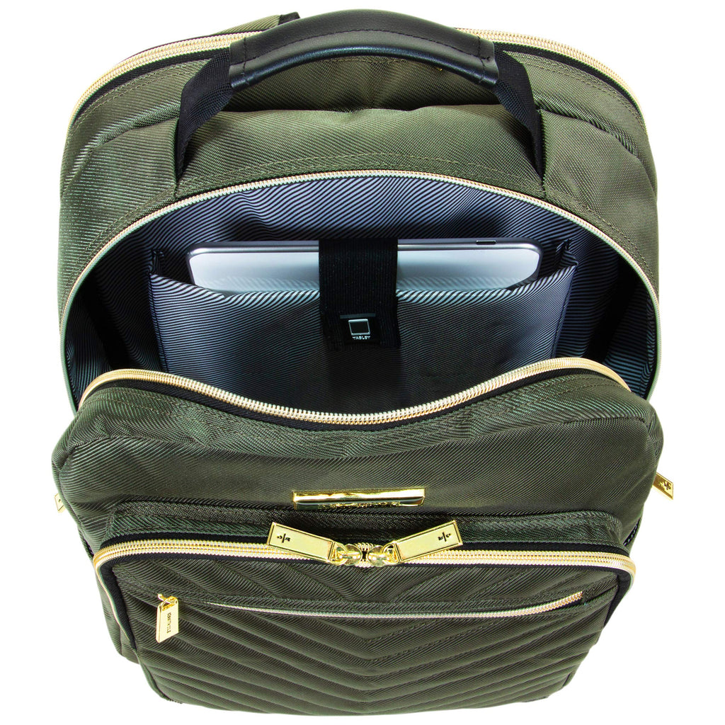 Kenneth Cole Reaction Women's Chelsea Chevron Quilted 15-Inch Laptop & Tablet Fashion Travel Backpack, Olive, Laptop