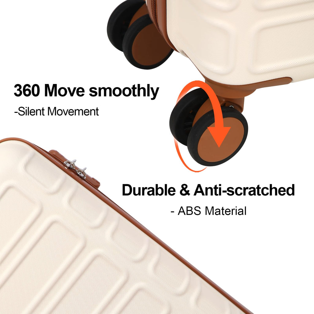 AAIVV 4 Piece Luggage Set Expandable ABS Travel Suitcase Set TSA Lock Hardshell Durable Lightweight Traveling Luggage Sets Gift for Back to School (OFF White, 28in26in20in13in)