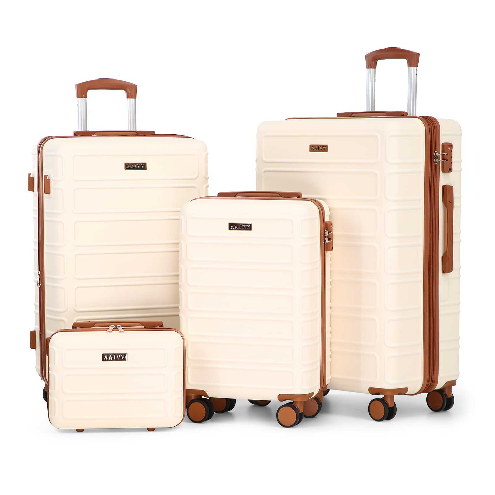 AAIVV 4 Piece Luggage Set Expandable ABS Travel Suitcase Set TSA Lock Hardshell Durable Lightweight Traveling Luggage Sets Gift for Back to School (OFF White, 28in26in20in13in)