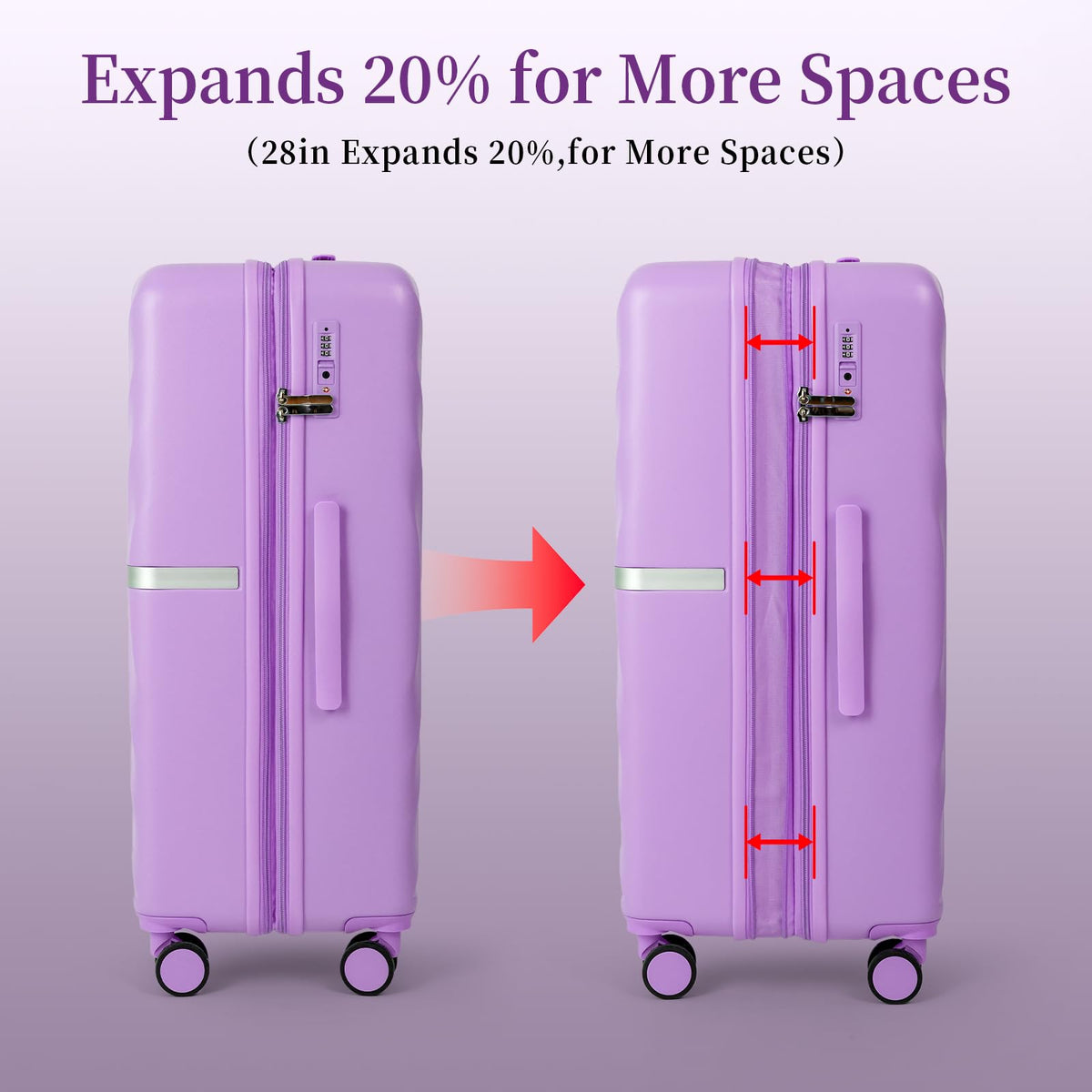 AAIVV Luggage 4 Piece Set Suitcase with TSA, Airline - Approved Hard Shell Expandable Double Spinner Rolling Wheels Suitcases for Lightweight Travel (Lavender, 28in26in20in13in)