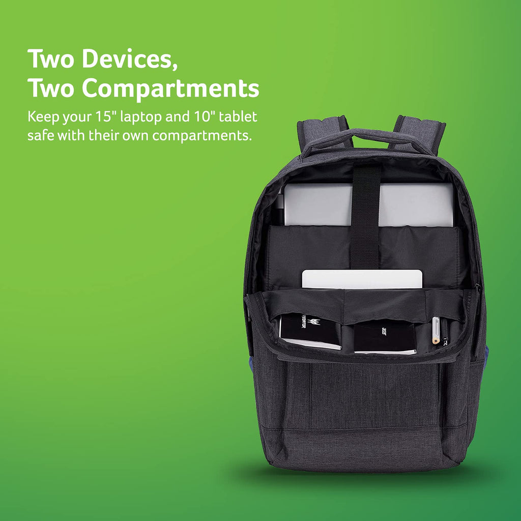 acer Travel Backpack (Gray), up to 15.6" Notebook and 10" Tablet, with Interior and Exterior Pockets