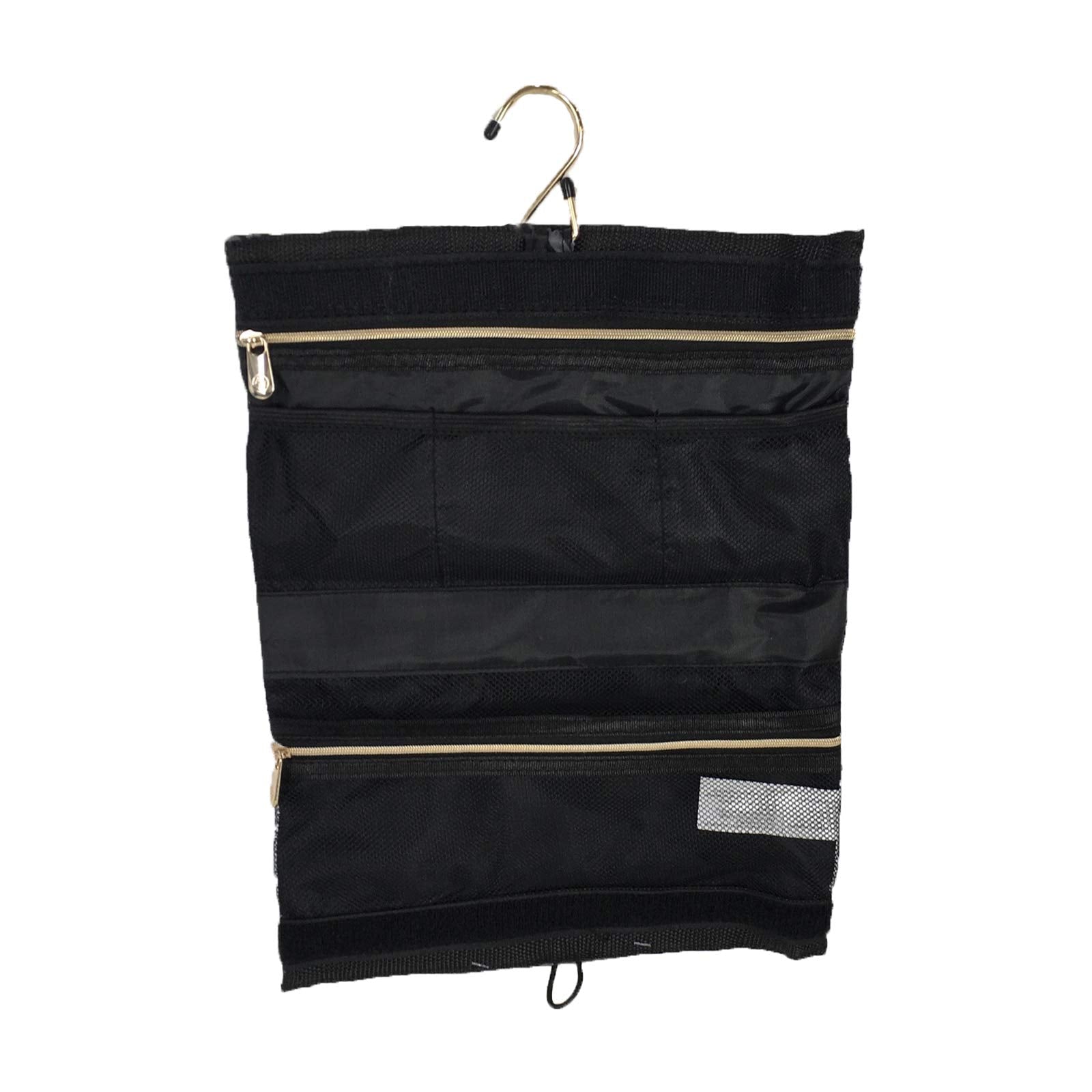 Adrienne Vittadini Black Grey Nylon Travel Cosmetic Case, Hanging Organizer with Multiple Pockets & Hook, Portable Makeup Bag