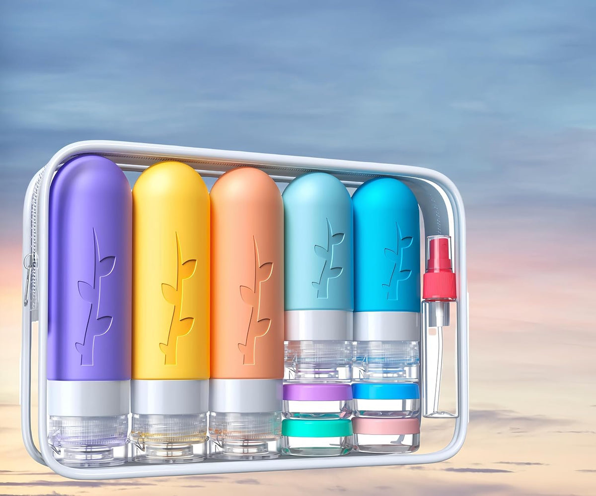 Aeomni 19pack Travel Bottles for Toiletries, TSA Approved Silicone Size Containers for toiletries, Refillable & Leakproof Travel shampoo and conditioner bottles