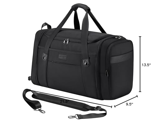 AGLAUS Tourenne 45L Travel Duffel Bag Foldable Weekender Sport Gym Duffle Carry On Luggage with shoe compartment wear/tear resistant water repellent 1680D Ballistic polyester - Black