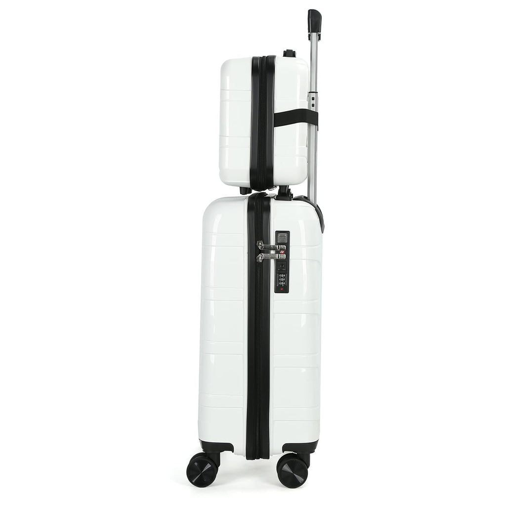 AGVOTK 21" Hardside Carry On Luggage 22x14x9 Airline Approved with Spinner Wheels, Lightweight Suitcase Set with Phone Holder and USB Port, 2 Piece (Pearl White, 21" Carry On & 14" Cosmetic Case)