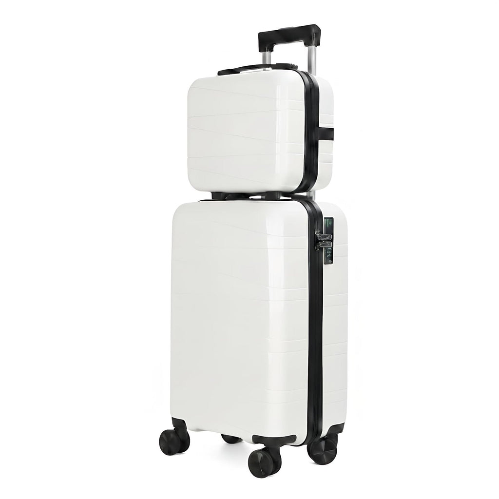 AGVOTK 21" Hardside Carry On Luggage 22x14x9 Airline Approved with Spinner Wheels, Lightweight Suitcase Set with Phone Holder and USB Port, 2 Piece (Pearl White, 21" Carry On & 14" Cosmetic Case)