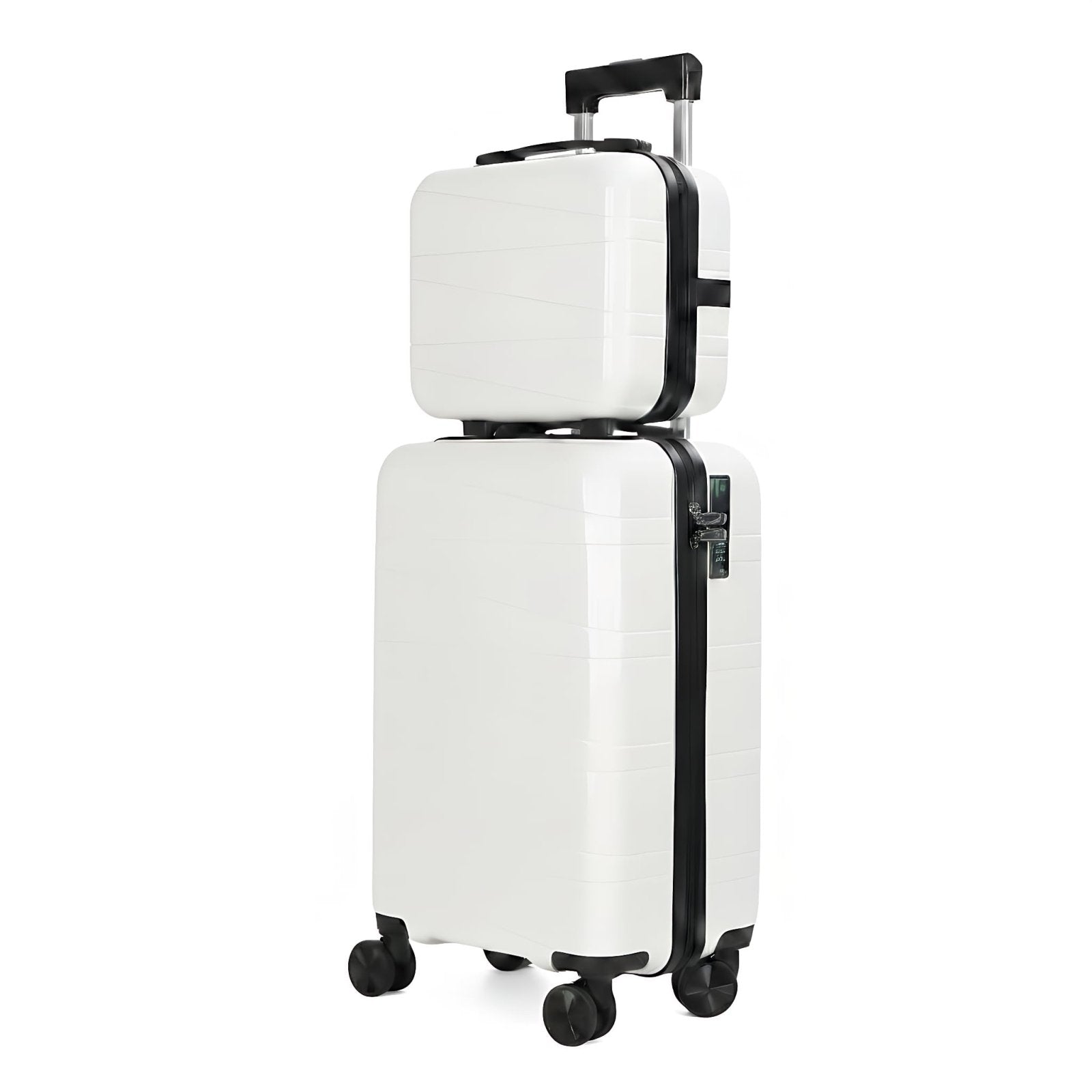 AGVOTK 21" Hardside Carry On Luggage 22x14x9 Airline Approved with Spinner Wheels, Lightweight Suitcase Set with Phone Holder and USB Port, 2 Piece (Pearl White, 21" Carry On & 14" Cosmetic Case)