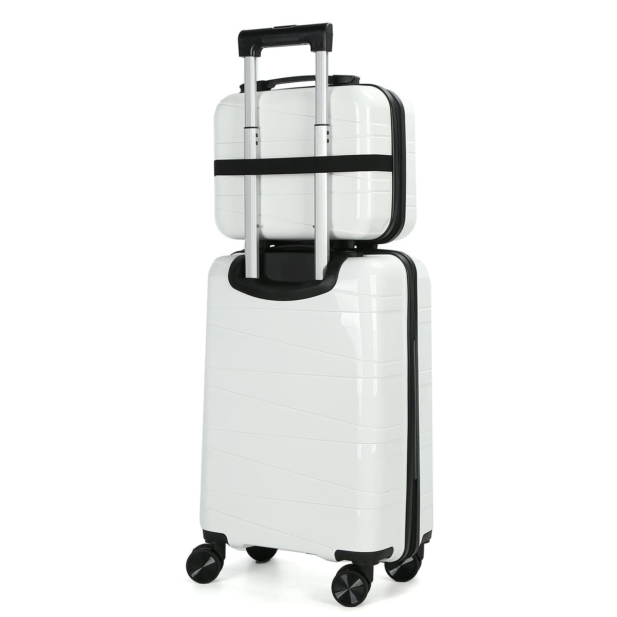 AGVOTK 21" Hardside Carry On Luggage 22x14x9 Airline Approved with Spinner Wheels, Lightweight Suitcase Set with Phone Holder and USB Port, 2 Piece (Pearl White, 21" Carry On & 14" Cosmetic Case)