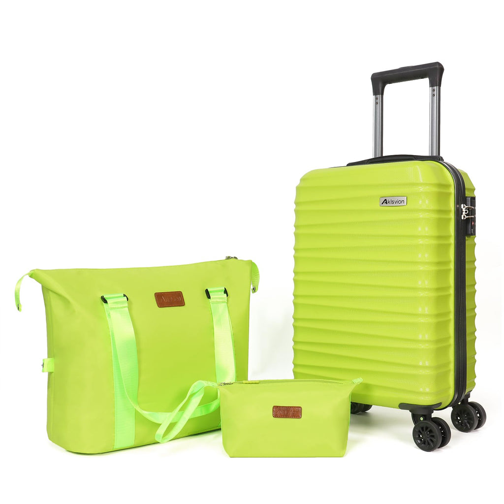 Aklsvion Luggage Set 3 Piece Luggage Set ABS hardshell Spinner Wheels Luggage Carry on Suitcase with Weekender bag & Toiletry bag（Lime）