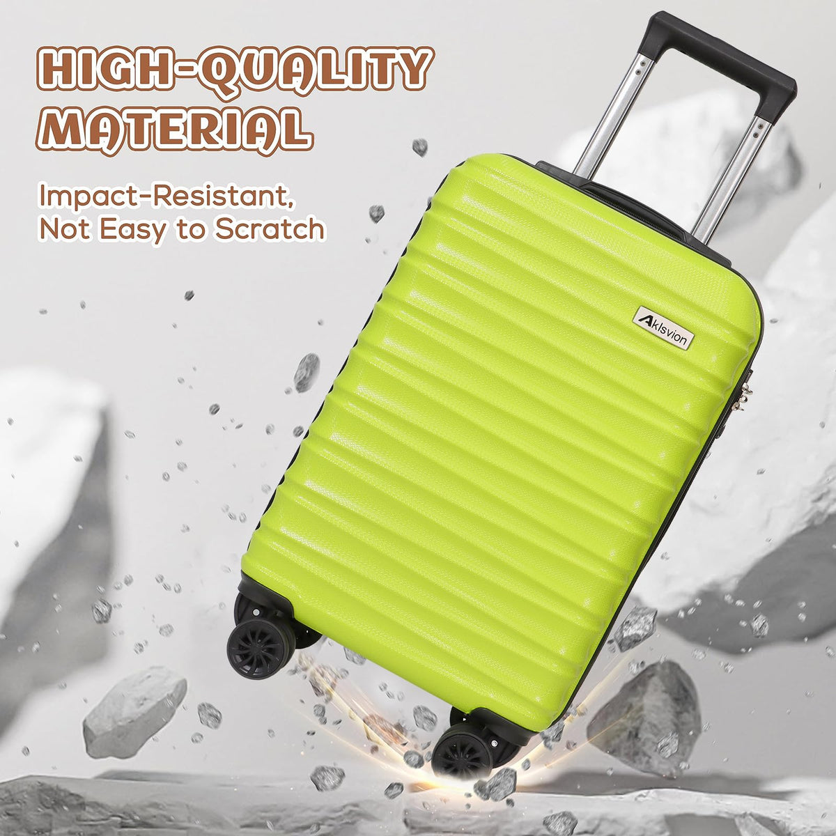 Aklsvion Luggage Set 3 Piece Luggage Set ABS hardshell Spinner Wheels Luggage Carry on Suitcase with Weekender bag & Toiletry bag（Lime）