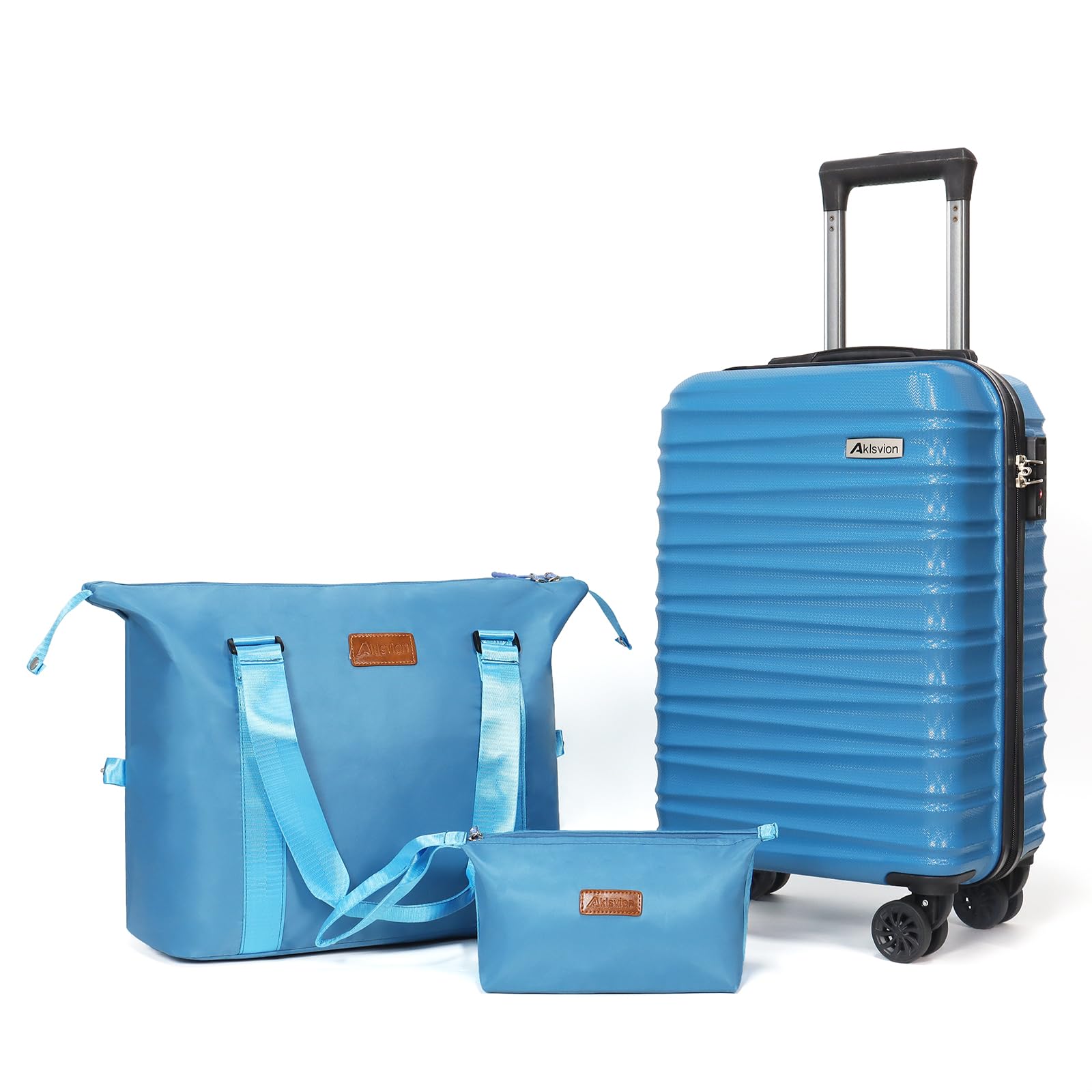 Aklsvion Luggage Set 3 Piece Luggage Set ABS hardshell Spinner Wheels Luggage Carry on Suitcase with Weekender bag & Toiletry bag（Skyblue）