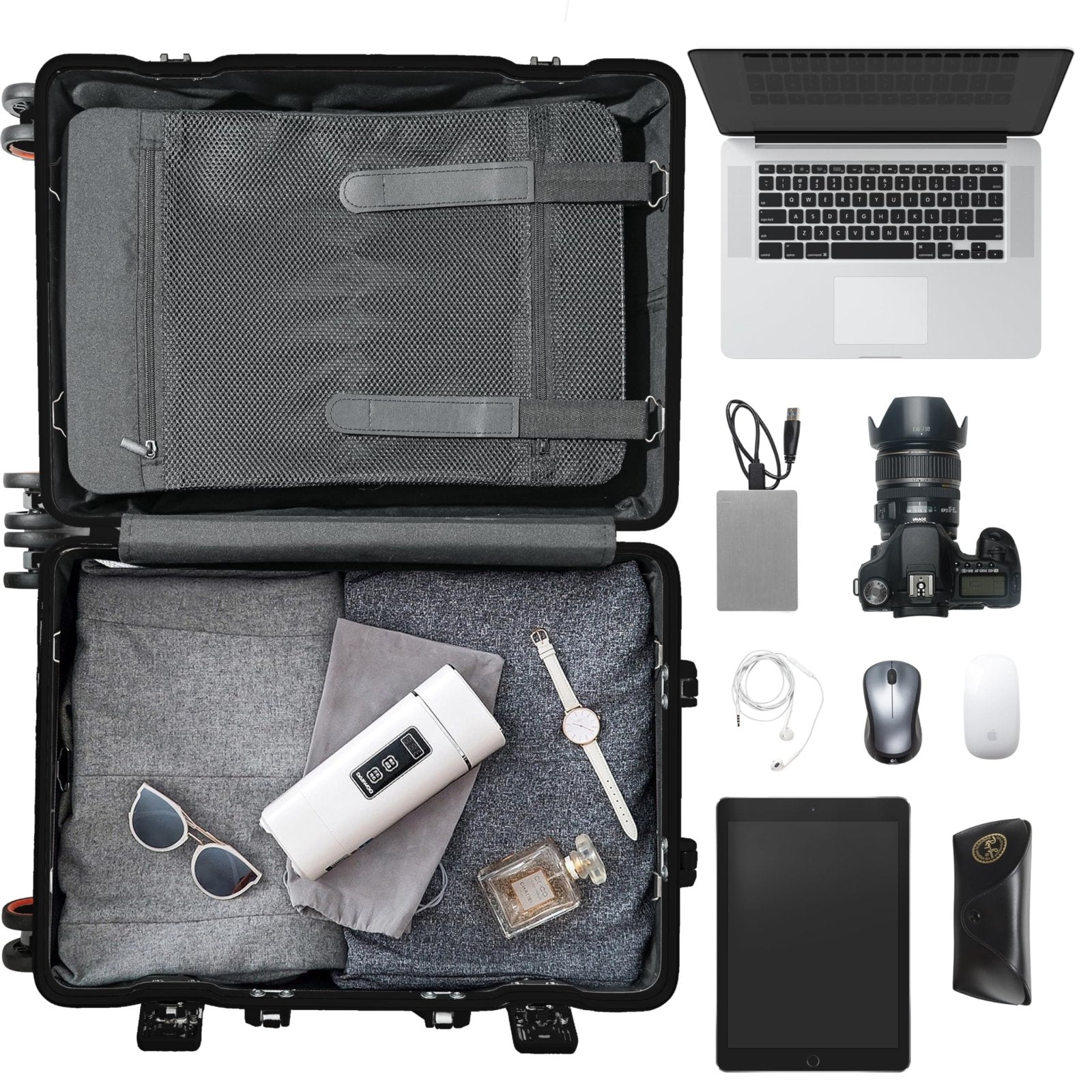 All Aluminum Carry On Luggage 22x14x9 Airline Approved, Zipperless Carry On Suitcase Hard Shell Carry On Luggage with Spinner Wheels, Black 3 - Piece with14in Hand Tote Suitcase,Eco - friendly tote bag