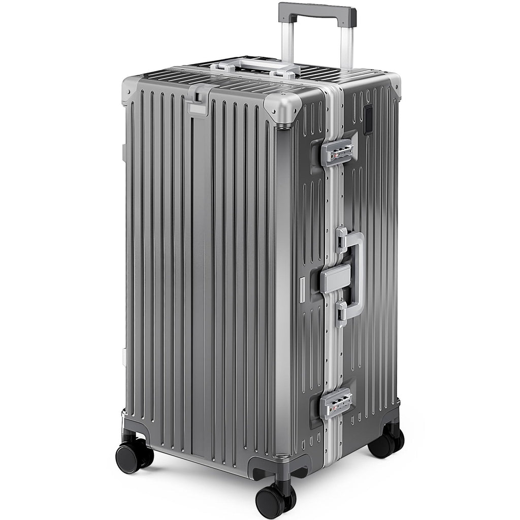 ALPHA CAMP Trunk Luggage, Large 28 Inch Thickened Aluminum Frame Luggage with TSA Spinner Wheels, 3-Layer PC Hardside Zipperless Travel Suitcase, Type-C USB Charging Port, Cup Holder, Grey