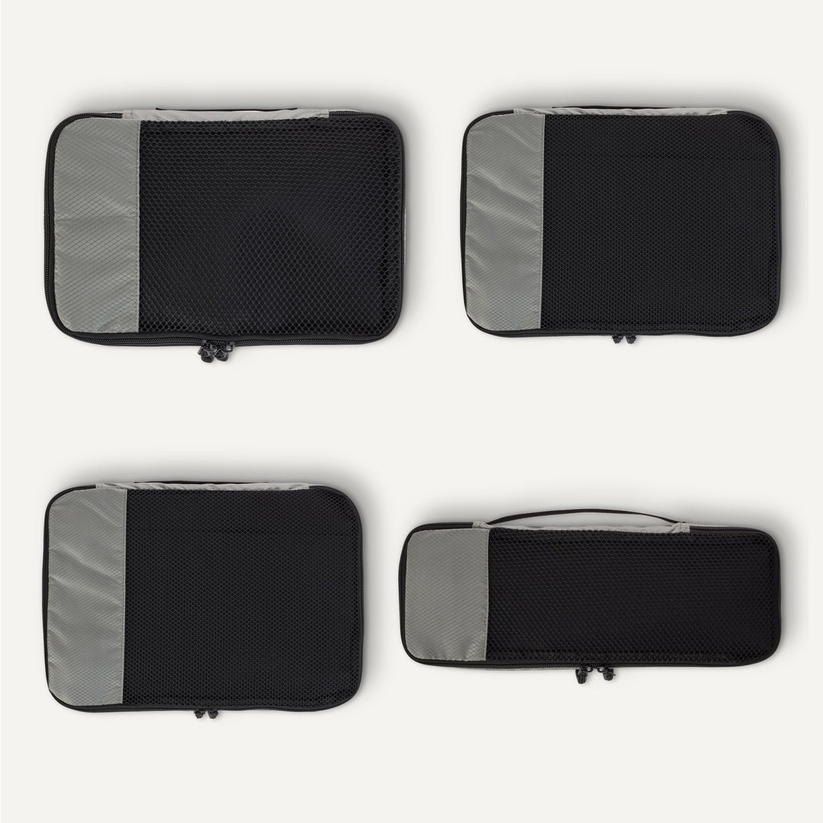 Amazon Essentials 4 - Piece Packing Cubes Travel Accessories Set, Space - Saving Luggage Organizer with Double Zipper, Mesh Top Panel, Small/Medium/Large/Slim, Gray (Previously Amazon Basics)