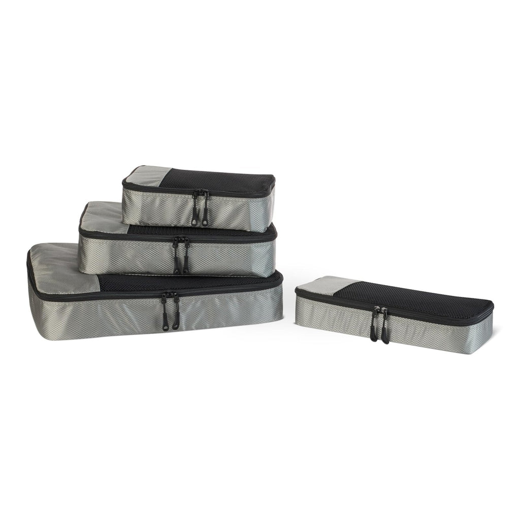 Amazon Essentials 4-Piece Packing Cubes Travel Accessories Set, Space-Saving Luggage Organizer with Double Zipper, Mesh Top Panel, Small/Medium/Large/Slim, Gray (Previously Amazon Basics)