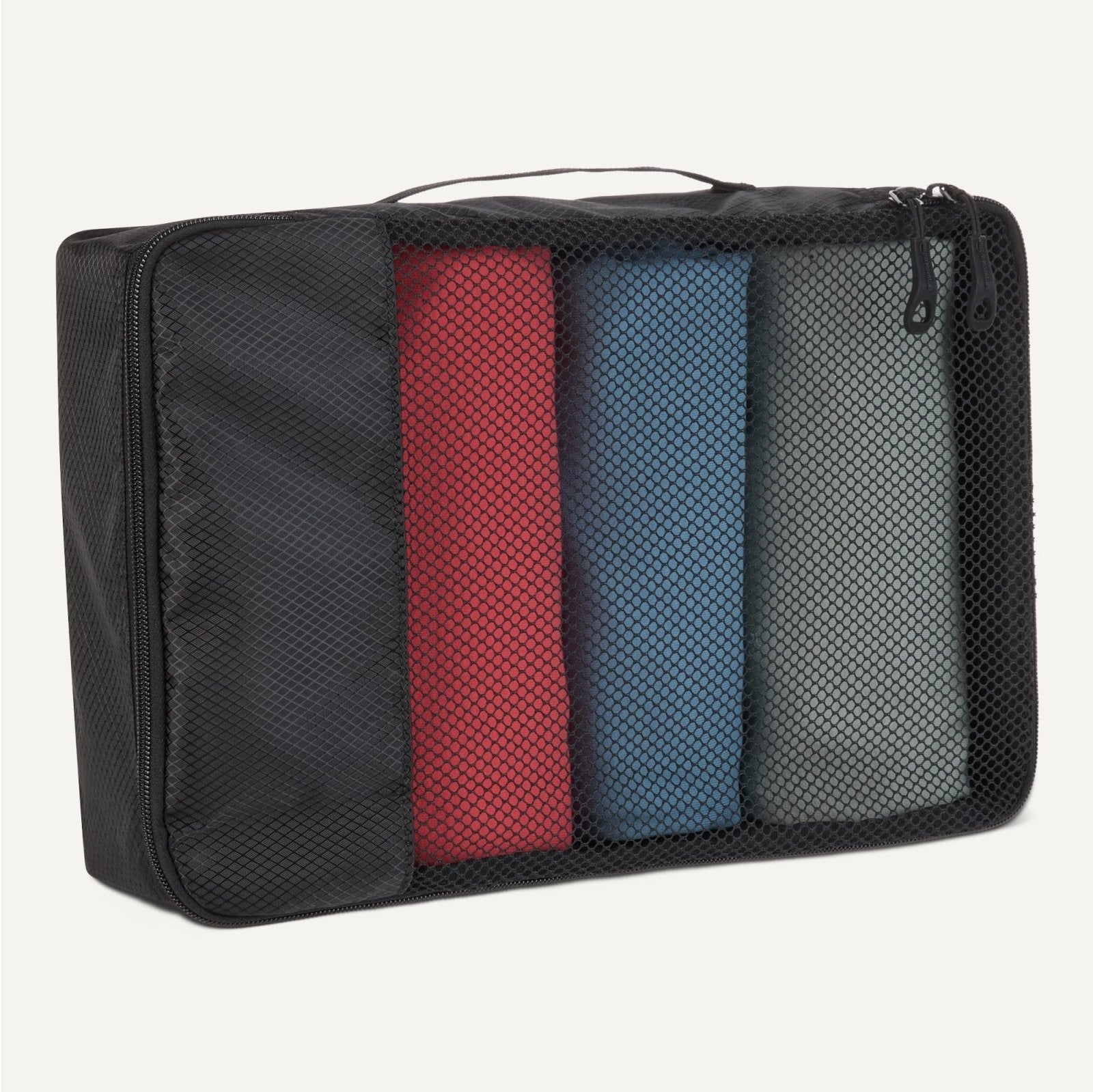Amazon Essentials 4 - Piece Space - Saving Packing Cubes Travel Accessories Set, Luggage Organizer with Double Zipper, Mesh Top, Small/Medium/Large/Slim, Black (Previously Amazon Basics)