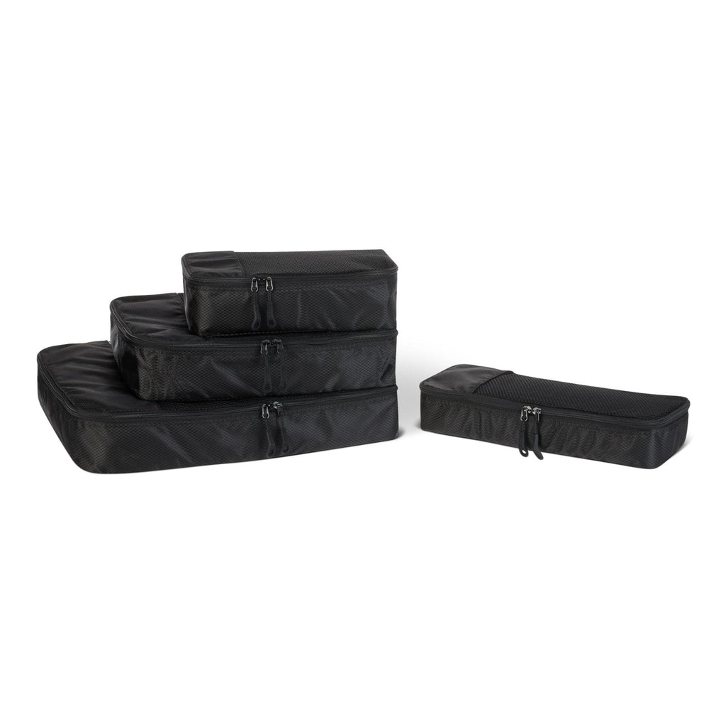 Amazon Essentials 4-Piece Space-Saving Packing Cubes Travel Accessories Set, Luggage Organizer with Double Zipper, Mesh Top, Small/Medium/Large/Slim, Black (Previously Amazon Basics)