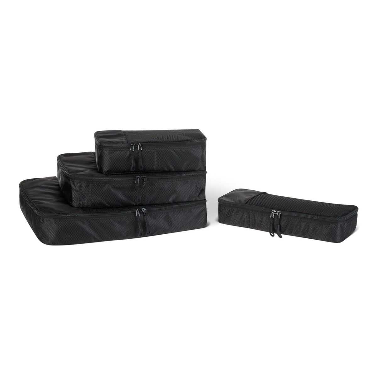 Amazon Essentials 4-Piece Space-Saving Packing Cubes Travel Accessories Set, Luggage Organizer with Double Zipper, Mesh Top, Small/Medium/Large/Slim, Black (Previously Amazon Basics)