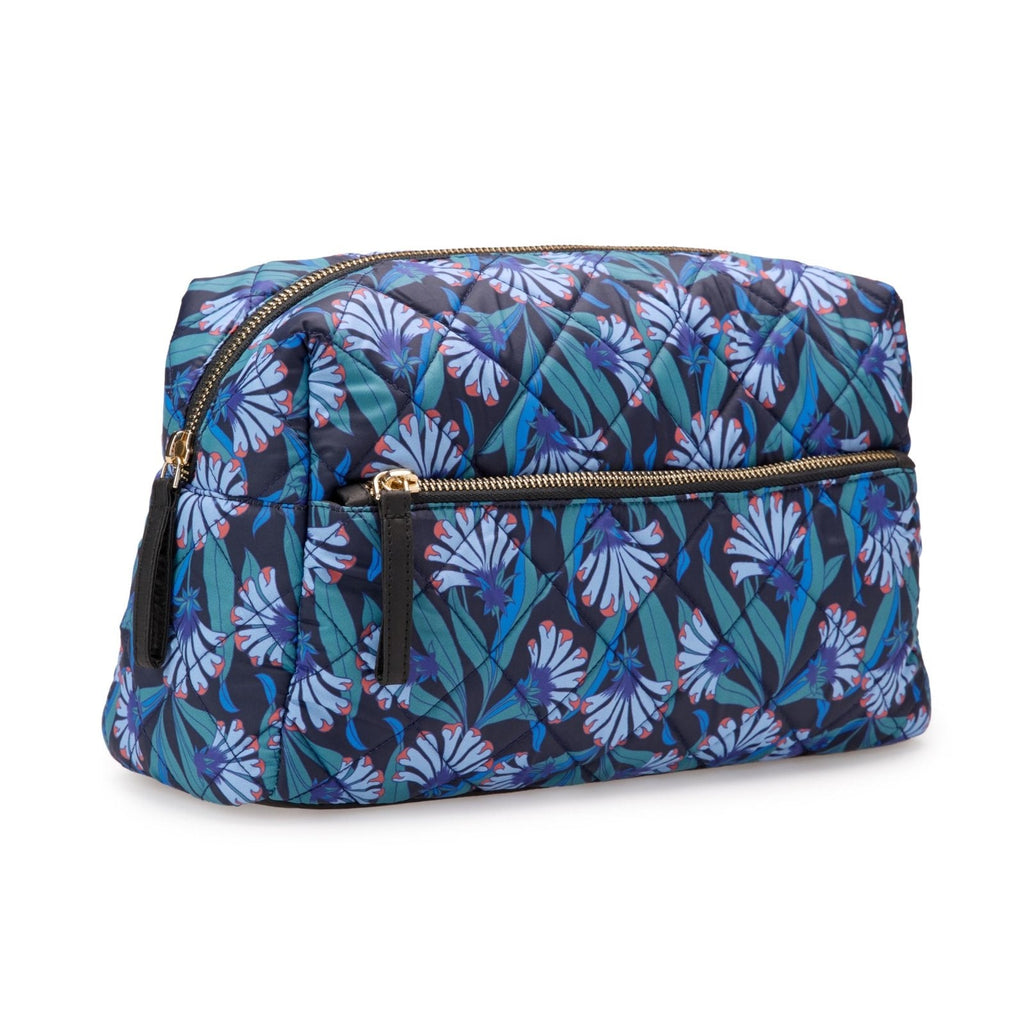 Amazon Essentials Women's Quilted Travel Makeup Bag, Blue Floral, One Size