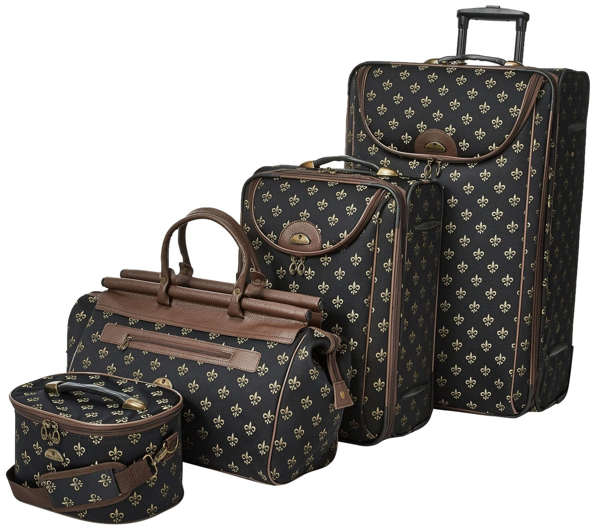 American Flyer Luggage Fleur De Lis 4 Piece Set, Black, One Size
