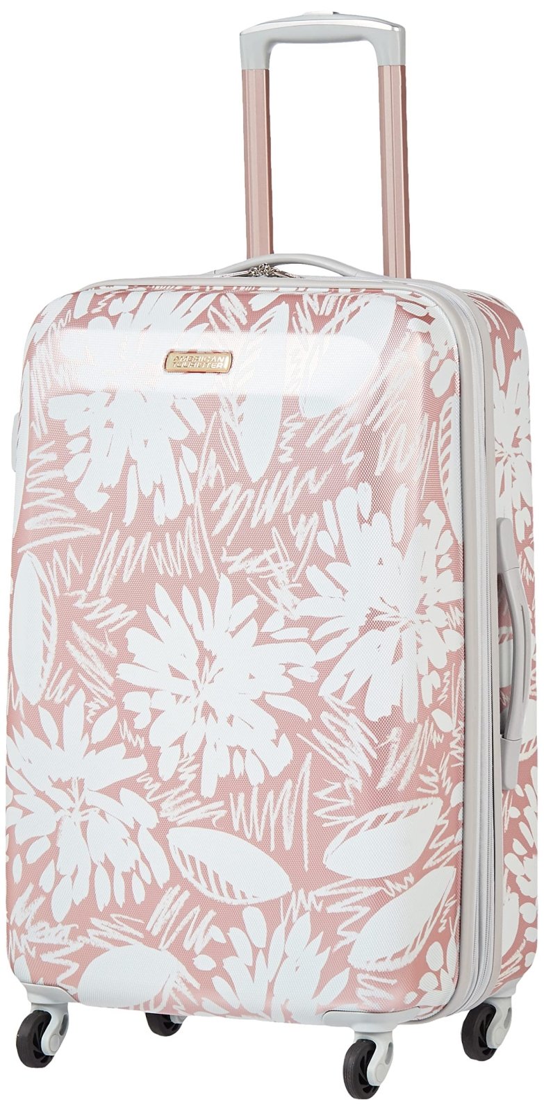 American Tourister Moonlight Hardside Expandable Luggage with Spinner Wheels, Ascending Gardens Rose Gold, Checked-Medium 24-Inch