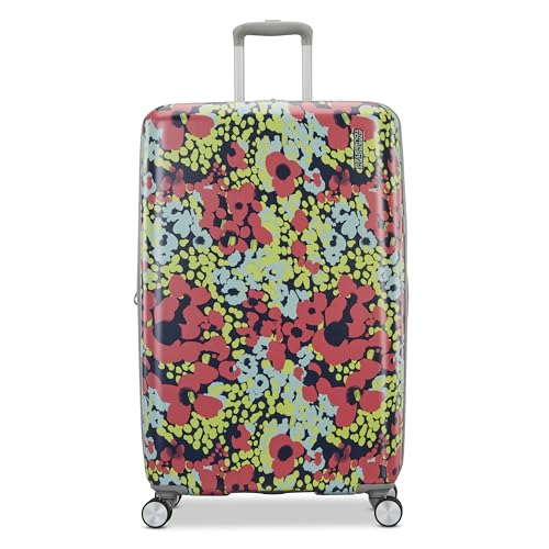 American Tourister Moonlight II Hardside Expandable Luggage with Spinner Wheels, Poppy Pattern, Large Checked Suitcase 28-Inch